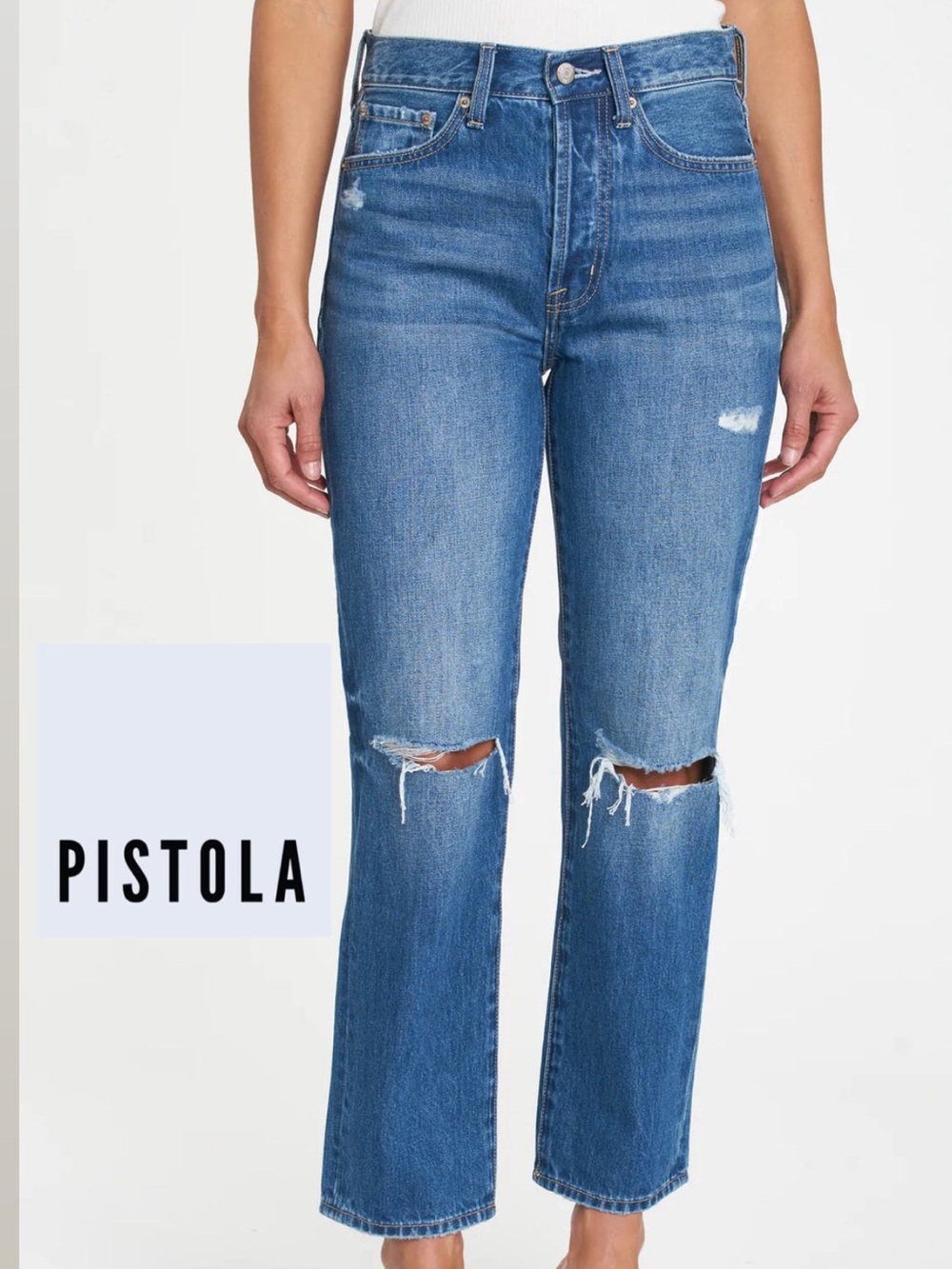 Pistola Charlie Ankle Length Distressed Straight-Leg Denim Jeans
